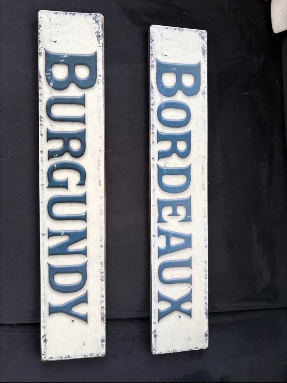 Rustic Burgundy & Bordeaux Wall Signs - Distressed White with Blue Letters